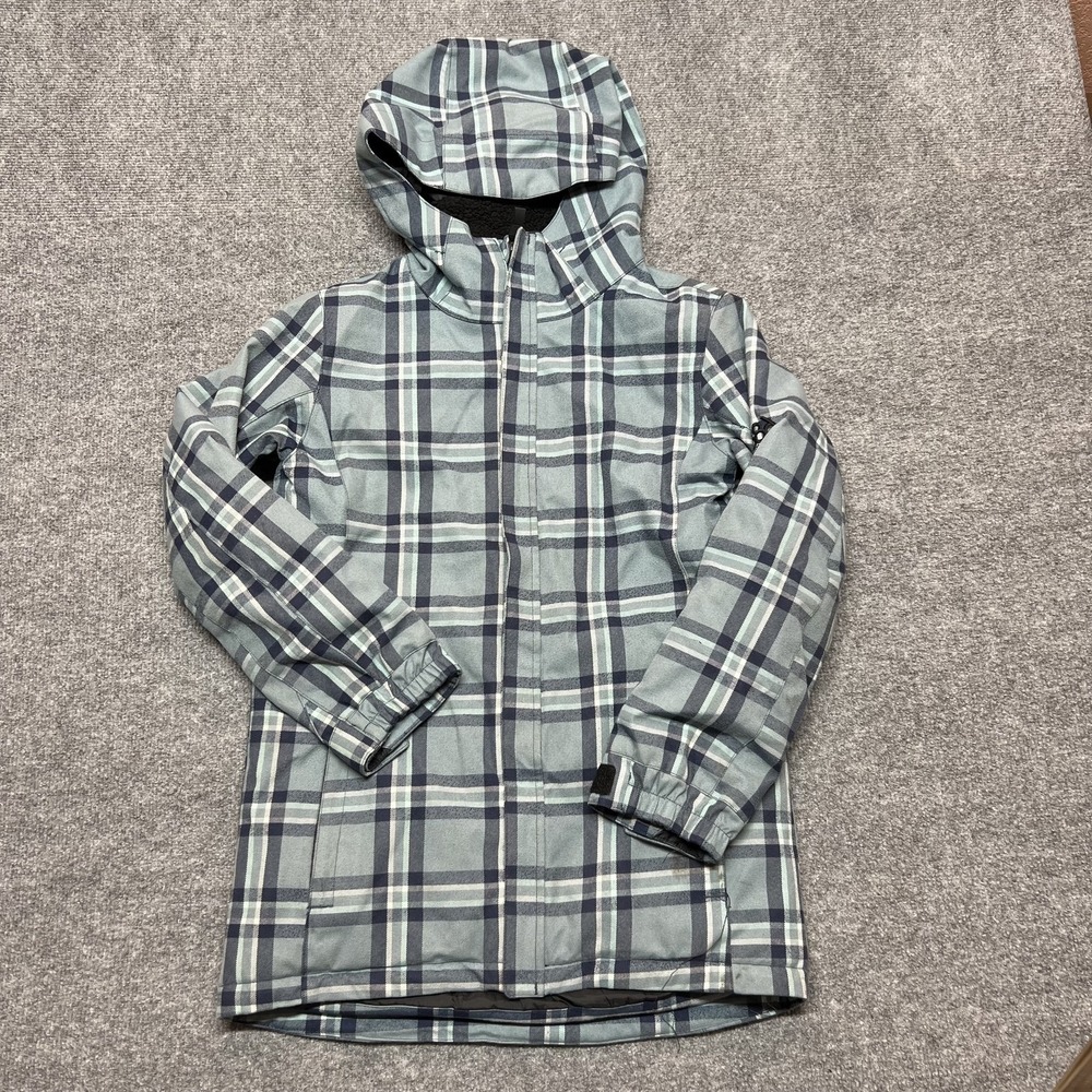686 Jacket Youth Large Blue Plaid Hooded Insulated Waterproof Ski Snowboard